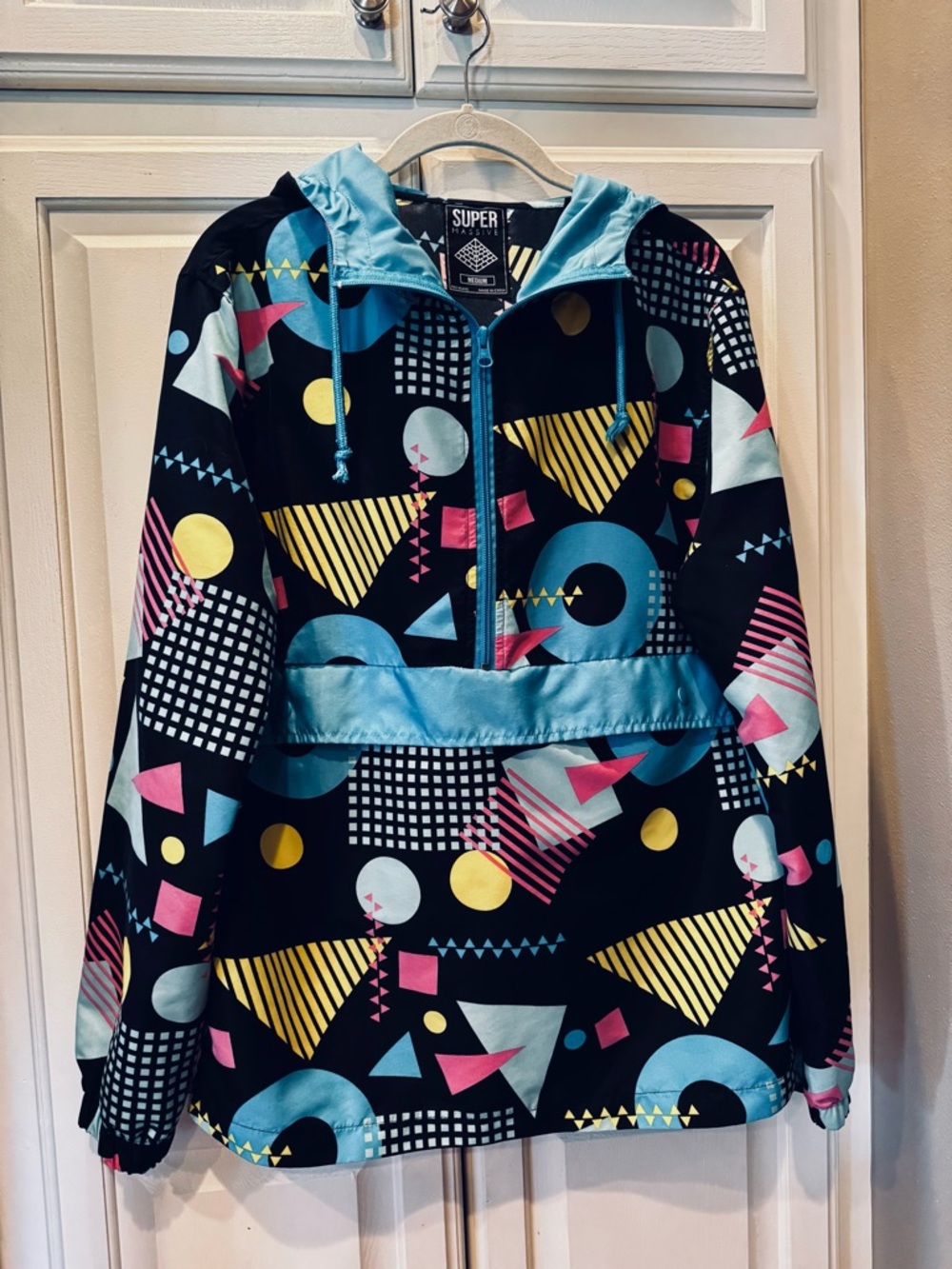 Super Massive Jacket Men's 1/2 Zip Pullover Windbreaker Hooded Medium 90s Unisex - Picture 2 of 16